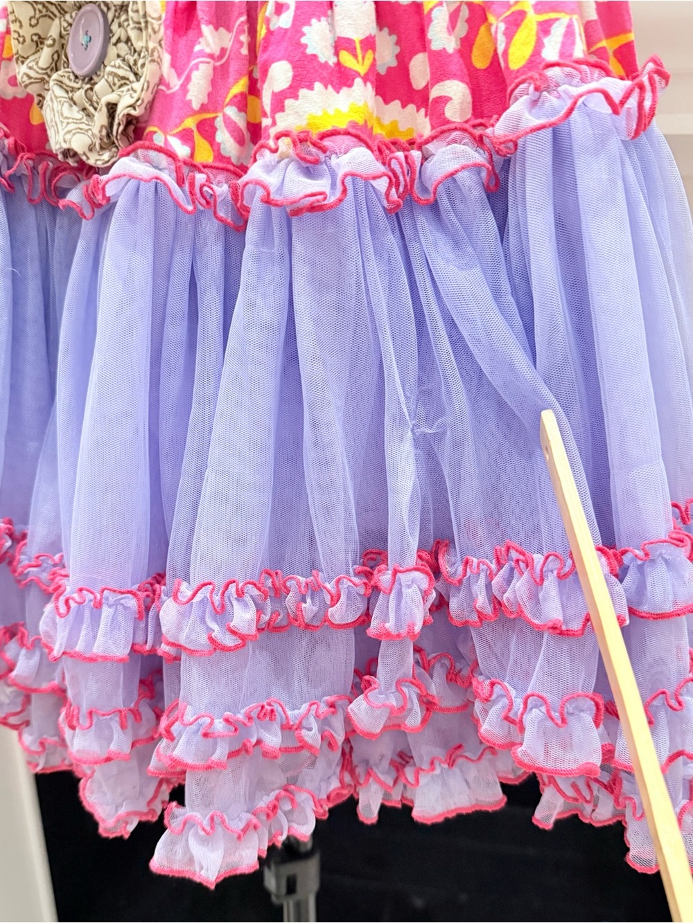 Mustard Pie Lilac and Hot Pink Ruffle Tutu Skirt with Floral Waistband- Girls 7 - Picture 3 of 3